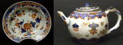 Qing Imari barber&rsquo;s bowl and teapot with 100 antiques design - courtesy R&G McPherson Antiques